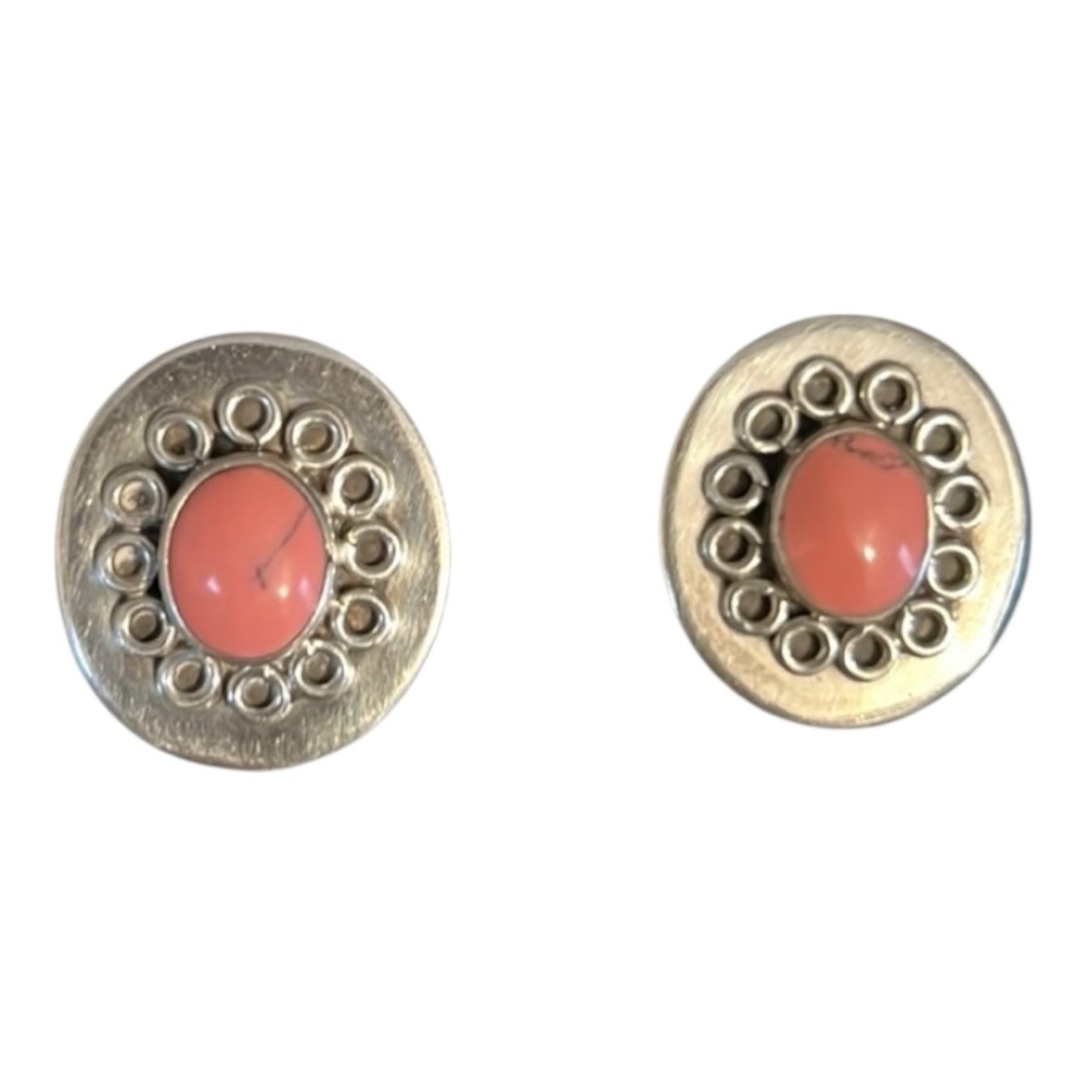Vintage Mexico Silver and Coral Earrings snap back